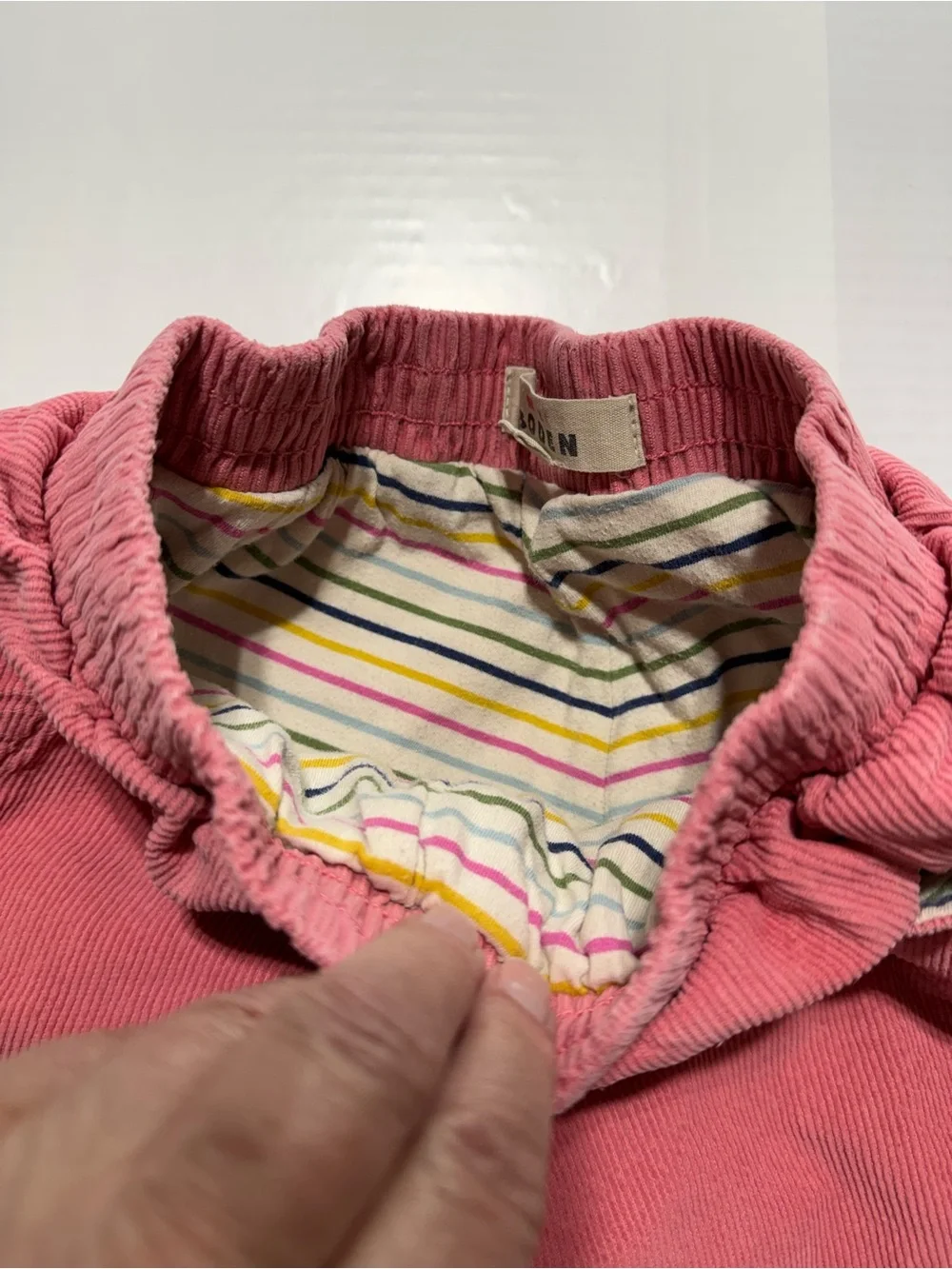 Mini Boden Girls Dusty Pink Corduroy Pants‎ Heart Pockets Jersey Lined Size 6-7Y